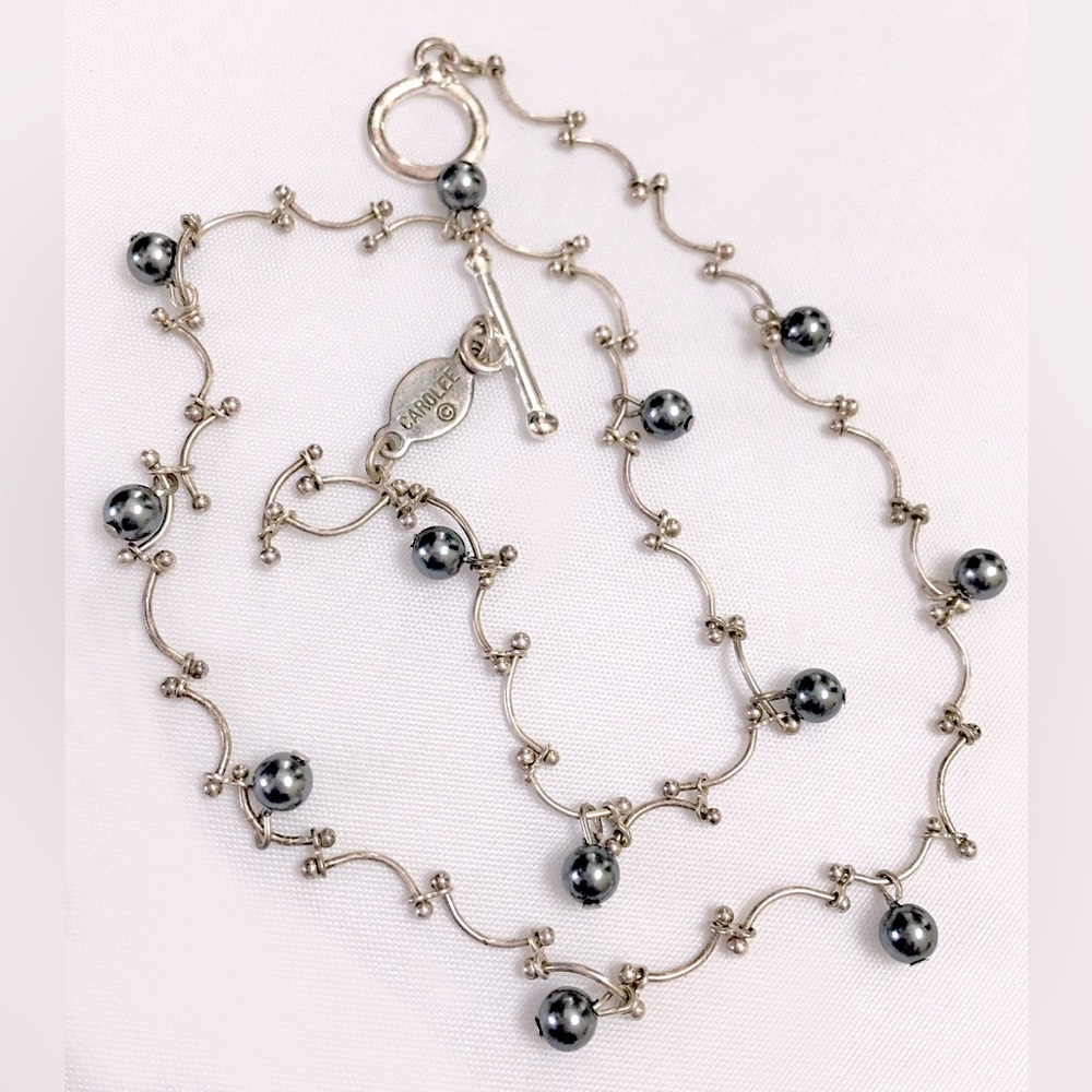 Vintage Carolee Gray Pearl Silver Squiggle Necklace